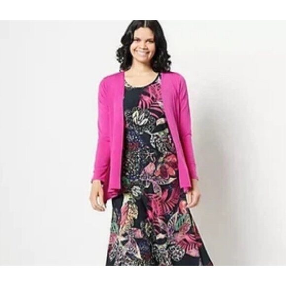 Attitudes by Renee RegComo Jersey Cardigan Only Fucshia/Jungle Size 5X A495943 - Picture 1 of 1